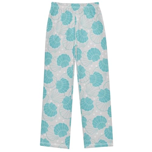 Boy's Pj Pants Blue Green Seashell White Pearl Lounge Bottoms Elastic Waist Kids Joggers with Pockets Size 6-14