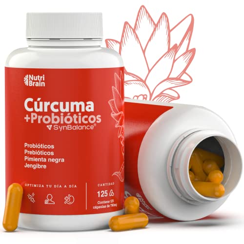 Cúrcuma con PROBIÓTICOS y PREBIÓTICOS | Muy Alta Concentración (95%) | 10300 mg | Antiinflamatorio para Bienestar Articular, Muscular, Óseo y Digestivo | 125 días | Solo 1 cap/día