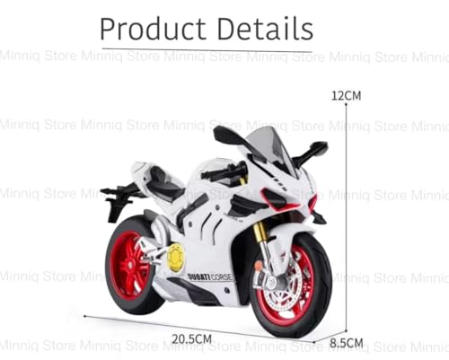 Image of Duoti Panigale V4 DieCast Bike Model, Suspension and Hand Free Roller, Toy Motorcycle Collection with Music Lighting Toy for Kids [Panigale V4- White]