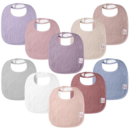 100% Cotton Muslin Baby Bibs 10-Pack Baby Drool Bibs for Unisex Baby Toddlers Infant Newborns Drooling and Teething