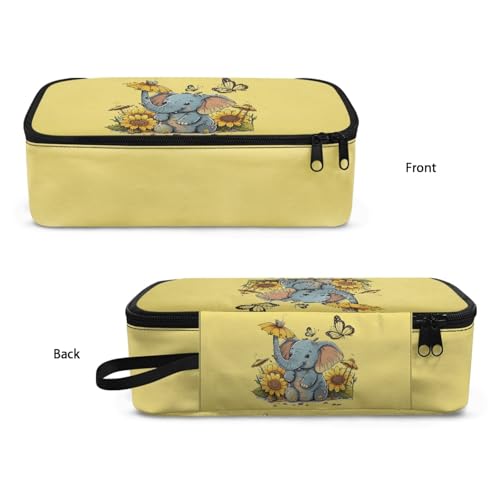 Image of Elephant Baby Girls Pencil Case Large Capacity,Sunflower Butterfly Pencil Pouch for Preschool Kids Casual Pencil Bag for 2Nd 3Rd Childen Pencil Box for Boys Adults Men Pencil Container