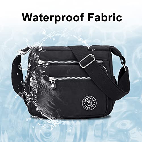 Womens Multi Pocket Casual Canvas Crossbody Bag Travel Purse Messenger Handbag for Shopping Hiking Daily Use (Black) - Image 3