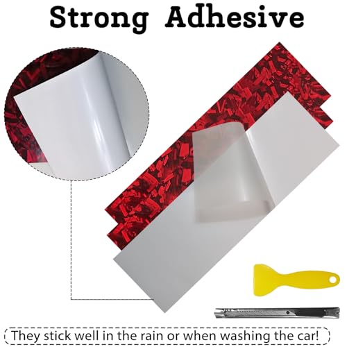 Image of QianBao Compatible with Red Forged Carbon Fiber Vinyl Wrap 11.8 inch x 4 inch Chevy Bowtie Emblem Wrap Kit with Spatula and Cutter 3 Pcs Universal Logo Overlay