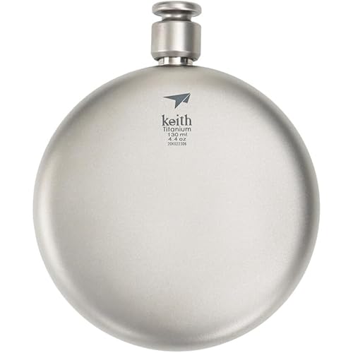 keith 純チタンTi9303 ポケットフラスコ 漏斗付き - カスタムプレミアムレザーケース付属