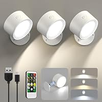 LED Akku Wandleuchte Innen, 3 Stück Wandlampe ohne Stromanschluss Wandlichter, 3 Farbmodi Kabellose Nachttischlampe mit Fernbedienung, 360° Aufladbare Wand Lampe für Kinder Wohnzimmer Schlafzimmer