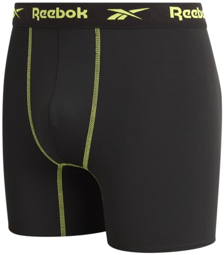 Rebook Men's Underwear - 4 Pack Breathable Performance Mens Boxer Briefs - Moisture Wicking Active Mens Underwear Pack S-4XL, Size Large, Black/Black Contrast Stitch4