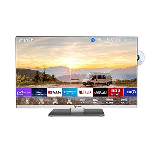 SYLVOX Smart TV 22", TV 12V para Autocaravana, TV con Reproductor de DVD, 12V/24V/240V Televisor Diseño sin Marco 1080P FHD, DVB-C/S2/T2, WiFi, Bluetooth, Ideal para Casa Caravana Barco Camione