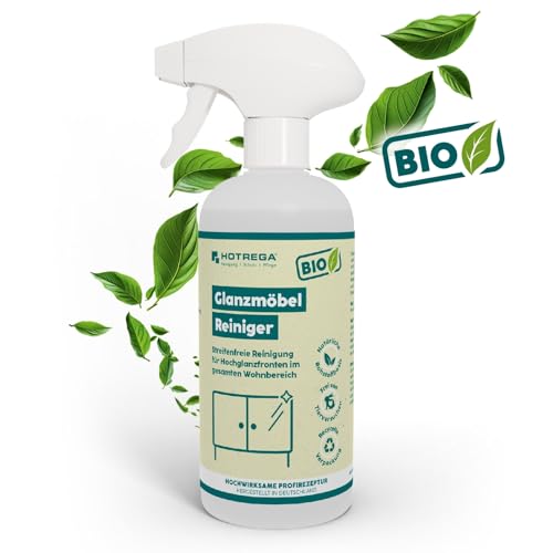 HOTREGA BIO Möbelreiniger 500ml| Streifenfrei mit Anti-Finger-Print Effekt| Für Hochglanzmöbel & Fronten, Glas, Kunststoff, Edelstahl Made in Germany