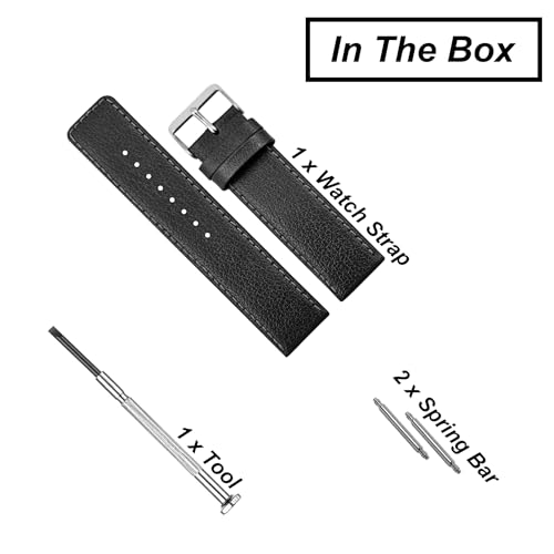 DBLACK {mdl-ator} Leather Watch Strap // For 18mm, 20mm, 22mm, 24mm, or 26mm (With 3 Colors), Black, 20mm, strap