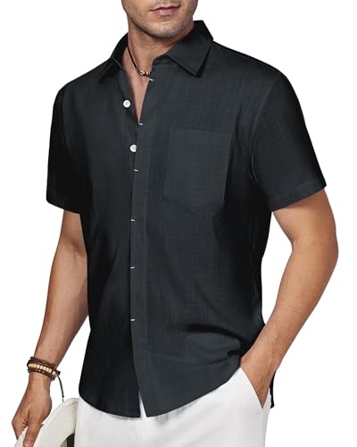 Linen Shirts for Men Button Down Short Sleeve Shirt Button up Men's Casual Shirt Mens Big and Tall Vacation Hawaiian
