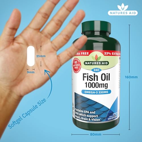 Natures Aid Fish Oil 1000Mg – High Strength Omega-3 Supplement With Dha & Epa – Supports Heart, Brain Vision, Immune & Joint Health Non-Gmo – High Strength Natural Fish Oil – 240 Softgel Capsules - 3