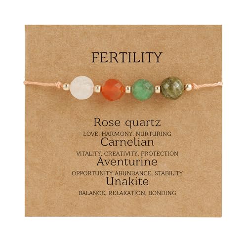 Fezodo Fertility Bracelets For Women, Natural Crystals and Gemstones Energy Healing Crystal Beaded Bracelet mas Valentines day Birthday Gift for Friends Women