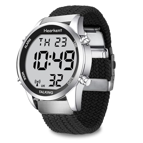 Image of Hearkent Digital Talking Watch with British English Speaking Pleasant Voice and Extension Nylon Braided Adjustable Strap for Elderly