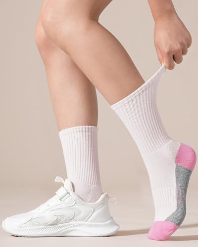 Image of BOOPH 6 Pairs Kids Crew Socks Boys Girls Athletic Cushioned Running Socks | Hiking Socks for 4-14Y