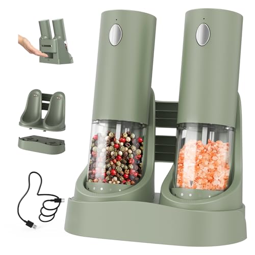 417zjVu9PyL. SL500 CIRCLE JOY Electric Salt and Pepper Grinder Set Automatic Salt and Pepper Grinder Set with Easy-to-Carry Charging Base and LED Light, USB Rechargeable, Upgrade External Adjustable Coarseness, Green