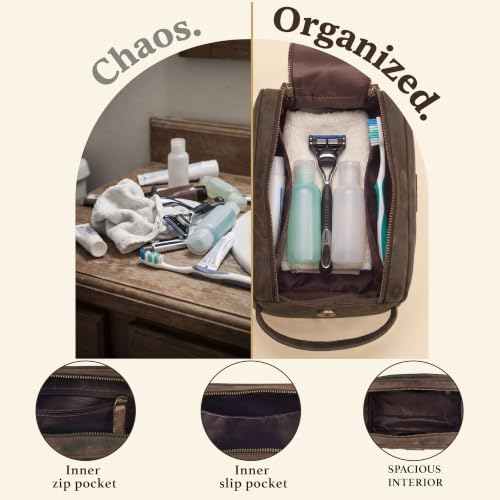 LEATHER VILLAGE King-Size Leather Toiletry Bag