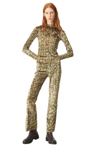 Haut en velours col montant chaud et stretch imprimé floral vert 42