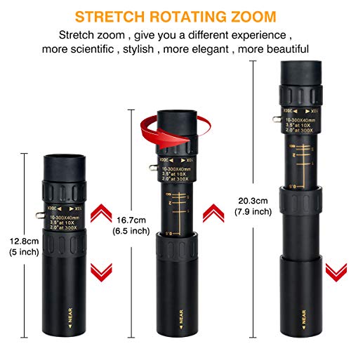 CameCosy New Monocular Telescope(2020),10-300X40mm Super Zoom Monocular Spyglass[Day & Low Night Vision]Portable Binoculars with Smartphone Clip & Tripod for Birdwatching, Hunting, Camping,Sightseeing - Thumbnail 2