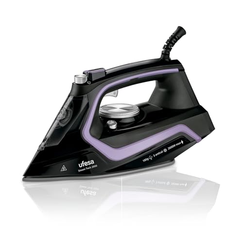 Ufesa Steam teach 2600, Plancha de Vapor 2600W, Golpe de Vapor Max 180gr y Constante 35gr /min, Suela Cerámica, Triple Sistema Antical, Antigoteo