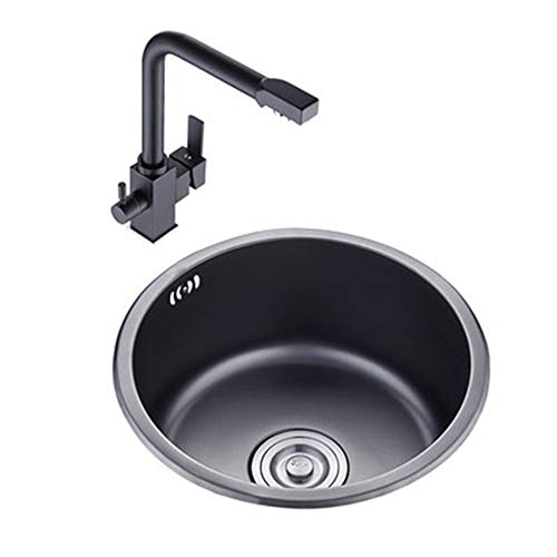 QPWZ Küchenspüle Quarzstein Edelstahl Runde Schüssel Küchenspüle Minispüle Kleine Einzelspüle Edelstahlspüle Edelstahlspüle (Color : Black, Size : 41x41cm) Cover
