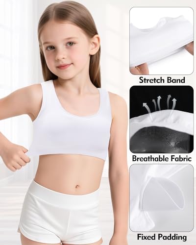 Girls Racerback Sports Bra, Built -Up Stretch Crop Undershirt Seamless Training Bra in Everyday Colors for Teens2