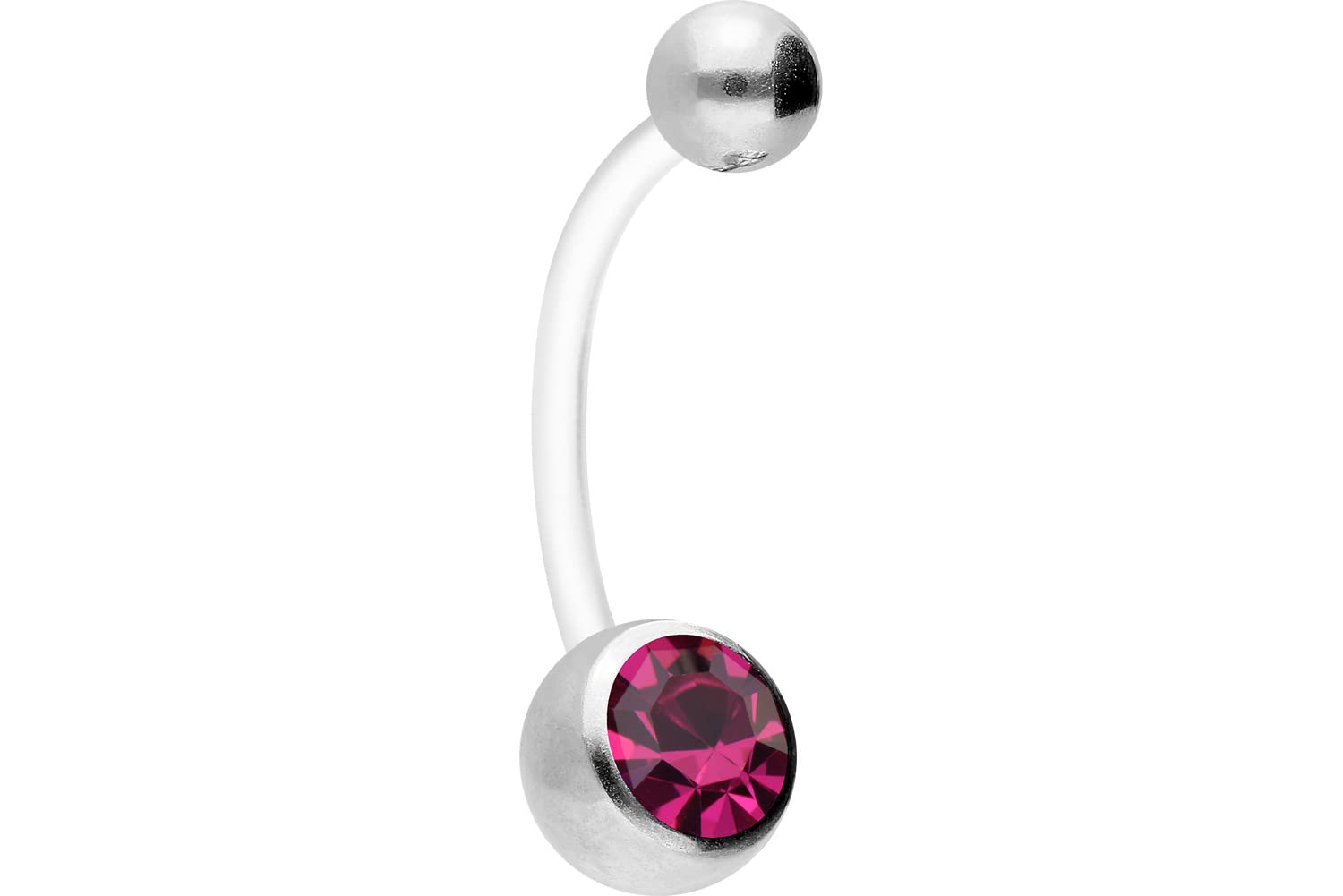 PIERCINGLINE Piercing flexible para el ombligo de teflón, para embarazo, con bola de acero quirúrgico y cristal, se puede acortar en 7 colores, Acero inoxidable acero inoxidable PTFE