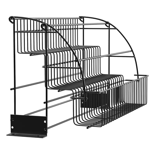 DEIGEHJRE 3-Tier Step Storage Holder, Pull Down Spice Rack, Retractable Organizer for Spice Bottles & Seasoning Jars,Black