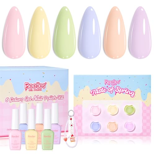 Image of Beetles Pastel Gel Polish Set - Taste of HEMA-FREE Gel, 6 Colors 9ML Pastel Pink Yellow Color Polish Set UV LED Lamp Salon DIY at Home Nails Gifts for Women