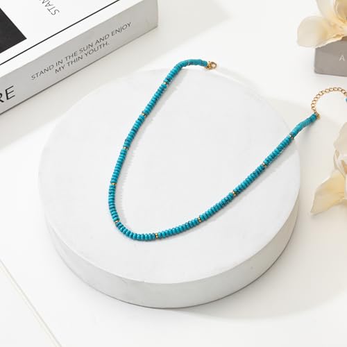 Boho Beaded Choker Necklace for Women, Dainty Natrue Stone Beads Choker Gold-color Plated beads Surfer Necklaces Summer Beach Handmade Jewelry2