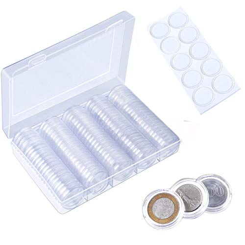 lesgos Plastic Coin Holder with Storage Organizer Box and Foam Gasket, 30mm, 330g - 100 Pieces