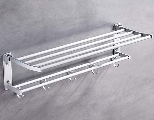 Porte-serviettes pliant 50 cm en aluminium avec double crochet pour salle de bain