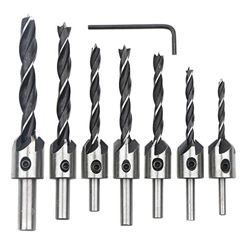 Unxuey 7Pcs Set High Speed Steel Drill Bit Three-Point Woodwork Countersunk Head Drill Reaming Drill Woodworking Chamfer Tool 3-10mm