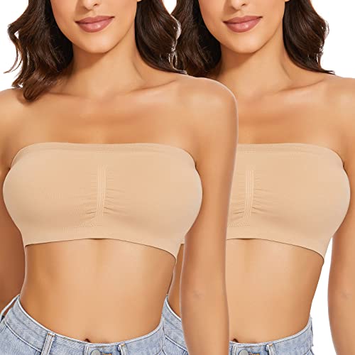 Image of LEYSHE Strapless Bra for Women Bandeau Bra Wireless Seamless Padded Tube Top Non-Slip Bandeau Top with Hook and Eye Closure
