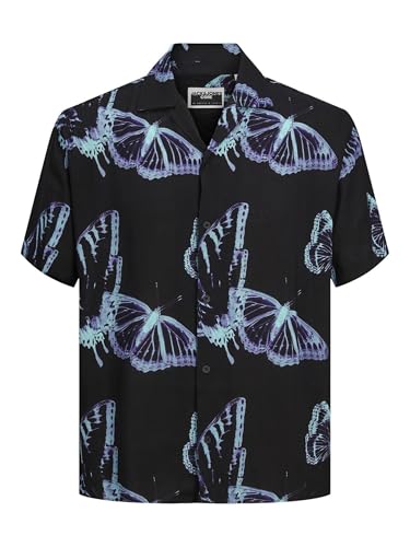 JACK & JONES Herren Jcojeff AOP Resort Shirt Ss Relax Kurzarmhemd, Black/AOP:Butterfly AOP, M – Ansicht 1
