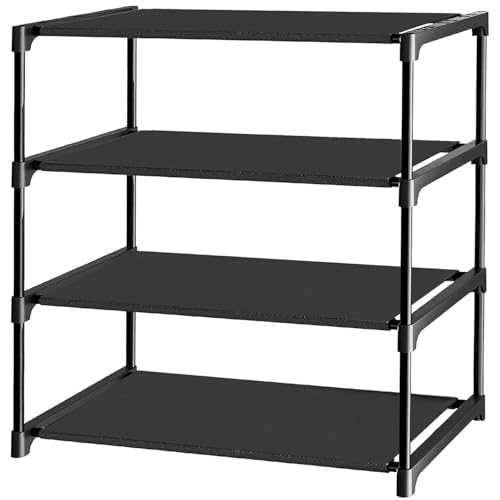Chasinglee Shoe Rack,4 Tier Shoe Organizer,Closet Organizers and Storage,Entryway Shoe Storage,Storage and Organization Metal Organiser with Dustproof and Waterproof Sheet(Black