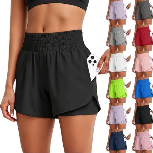 Shorts with Spandex Underneath Running Shorts with Spandex Underneath Workout Gym Hiking Short Athletic Biker Jorts Zipper Pockets Black Large