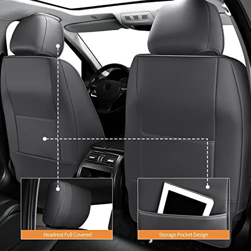 Image of AOMSAZTO Custom Fit for 2022-2024 2025 Toyota Tundra Car Seat Covers CrewMax&Double Cab,Full Set Faux Leather for Toyota Tundra Truck Pickup Seat Covers Darkgrey