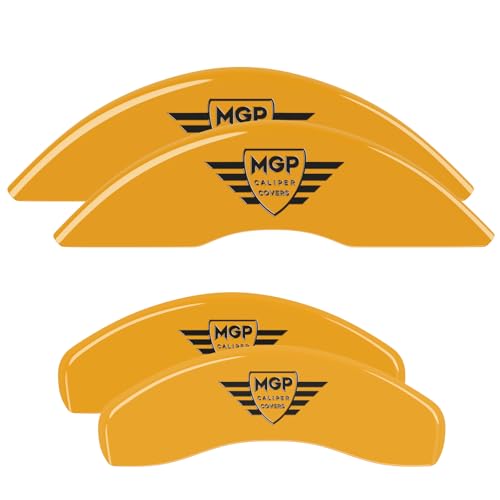Image of MGP Caliper Covers for 2018+ Jeep Wrangler | Requires 18 inch+ Wheels and Solid Rear Rotor, Yellow Powder-Coated Aluminum, 4 PCS Front and Rear, MGP Engraving