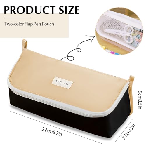 Image of Pencil Case Large Capacity Pencil Pouch Pen Bag with Big Compartment, Foldable Pencil Bags with Zipper Pencil Pouch, Student Pencil Case Stationery Bag for Girls and Boys Teen Adults Women Men (Khaki)