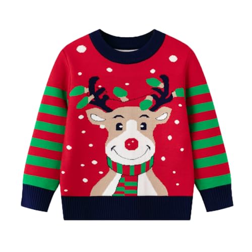 Image of Girl Ugly Christmas Sweater - Boy Double Layer Knitted Reindeer Holiday Xmas Pullover Sweater Kids 2-9 Years Old