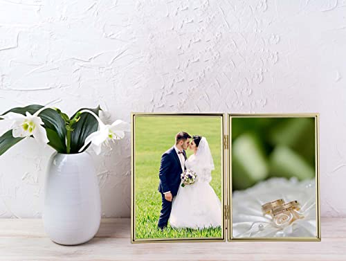 Yipinyin 4X6''Hinged Double Simply Gold Metal Picture Frame, Elegant Narrow Plated Metal Photo Frames 4 X 6'' With Soft Touch Velvet Backing For Desktop #TOP3