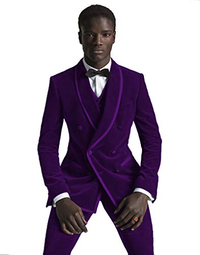 Rdzding Men's Velvet Blazer Suits 3 Piece Slim Fit Set Blazer Jacket One Button Suit Jacket Tuxedo for Formal Party