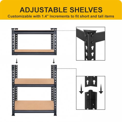 Image of TEKCOOL 4-Shelf Adjustable Boltless Metal Shelving Unit /60 x 24 x 12 Inch Metal Storage Rack with Wooden Planks /Standing Shelf Unit for Home /Garage /Office & Shop /Utility Display Rack (Black);