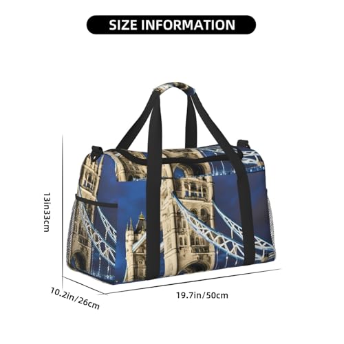 Tower Bridge in London Print Stylish Foldable Carry On Tote with Waterproof Zipper for Weekend Getaways Bag4