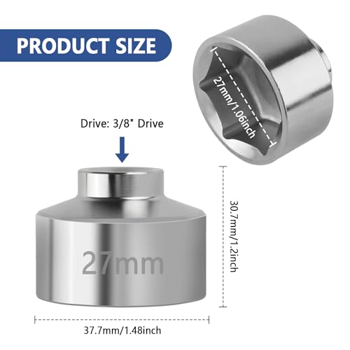 image for IHOTDER Oil Filter Socket Set,27mm Socket 6 Point Steel Oil Filter Rem