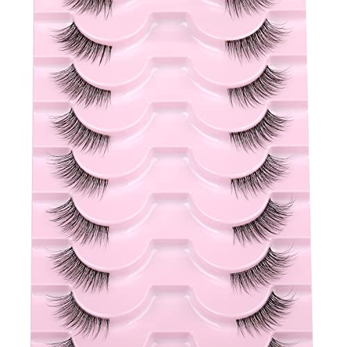 Half Lashes Natural Look Fake Eyelashes Wispy Clear Band Lashes Faux Mink Eyelashes Strips Super Natural False Lashes Pack 10 Pairs #TOP4