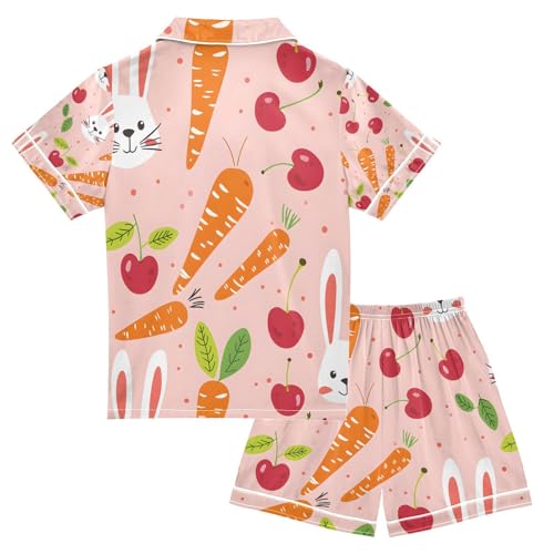 senya Carrots Cherries Rabbit Satin Summer Pajama Sets Silk Short Sleeve Button Down Sleepwear2