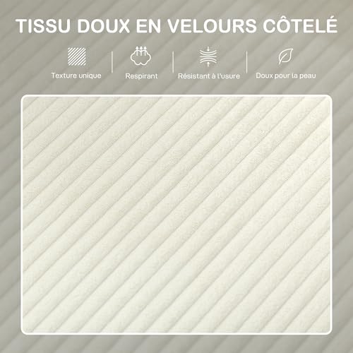 HOMCOM Canapé 3 Places en Velours côtelé, 192 cm, Design Moderne, canapé avec Coussins à Ressorts et Assise rembourré, pour Salon, Chambre, Bureau, Beige – Image 6