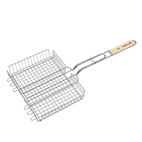 Barbecook Grille barbecue double réglable, Acier Chromé/Bouleau FSC, 32 x 25 x 5 cm, Argent