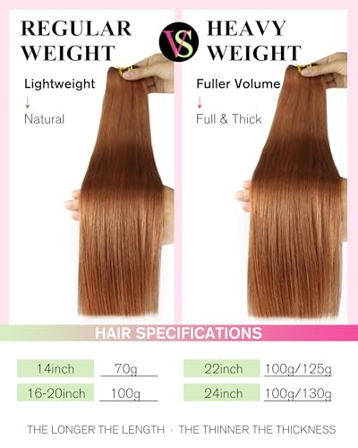 Image of YoungSee Sew in Extensions Copper Weft Hair Extensions Colorful Human Hair Weft Extensions Light Copper Long Straight Hair 100G 24Inch